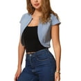 thumbnail image 4 of Women's Denim Jacket Short Sleeve Jean Jacket Slim Fit Summer Outfits Casual Cropped Jacket M Light Blue-1, 4 of 6