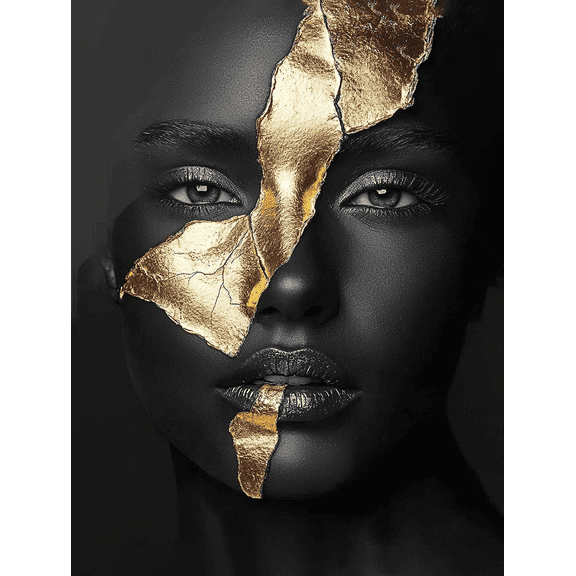 Black Gold Face Canvas Art Print, Suitable for Living Room, Bedroom, Office, Bathroom, and Dining Room Decoration.