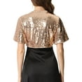 thumbnail image 3 of MODA NOVA Sequin Shrug Bolero for Juniors Flared Sleeve Crop Sparkly Glitter Jacket Rose Gold XS, 3 of 5
