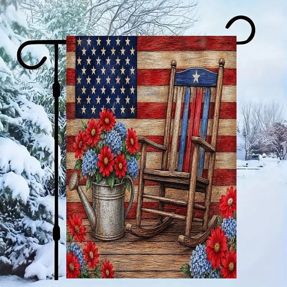 RKSupls Patriotic Linen Double Sided Garden Flag, Independence Day Themed Yard Decor, American Flag Outdoor Banner for Holiday Lawn