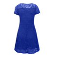 thumbnail image 4 of Womens Crew Neck Long Sleeve Spring Fall Dresses,Women's Summer Casual Solid Color O-neck Side Zipper Short-sleeve Stitching Lace With A-line Dress Blue, 4 of 7