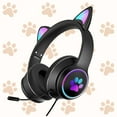 thumbnail image 4 of Auricures plegables con cable de gato con cable de gato con micrófono LED RGB Luz de 3,5 mm Auricures de gamer de sonido de 3,5 mm para teléfonos, 4 of 9