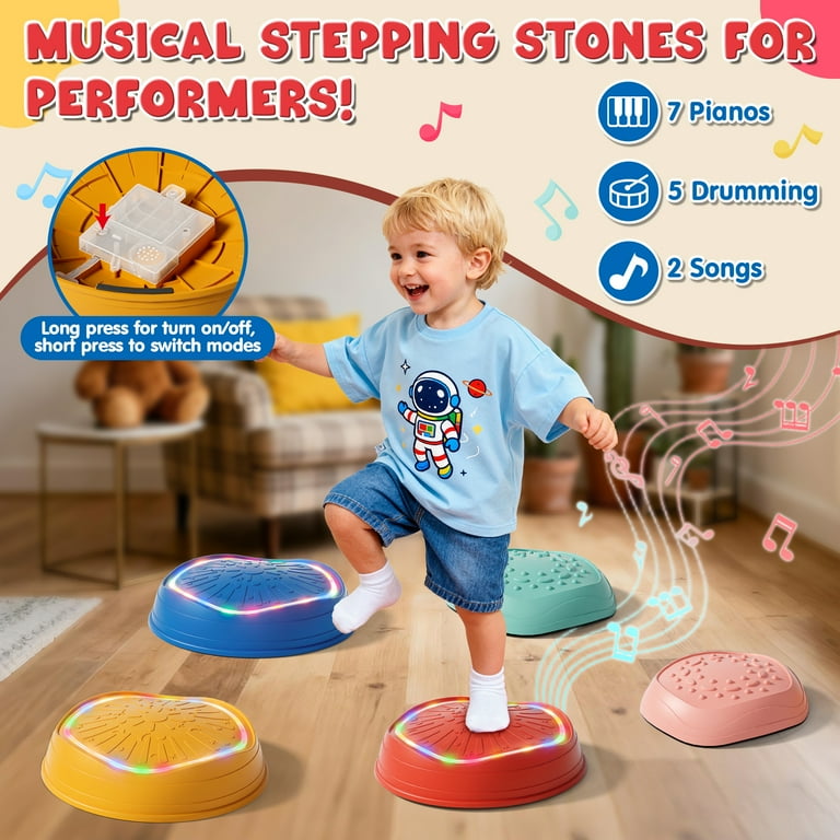 Stepping Stones for Kids, 5pcs Non-Slip Stepping Stones with Light