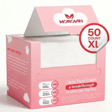 MOROVAN Disposable Face Towels Extra Large Cotton Facial Tissues for Sensitive Skin 50 Count