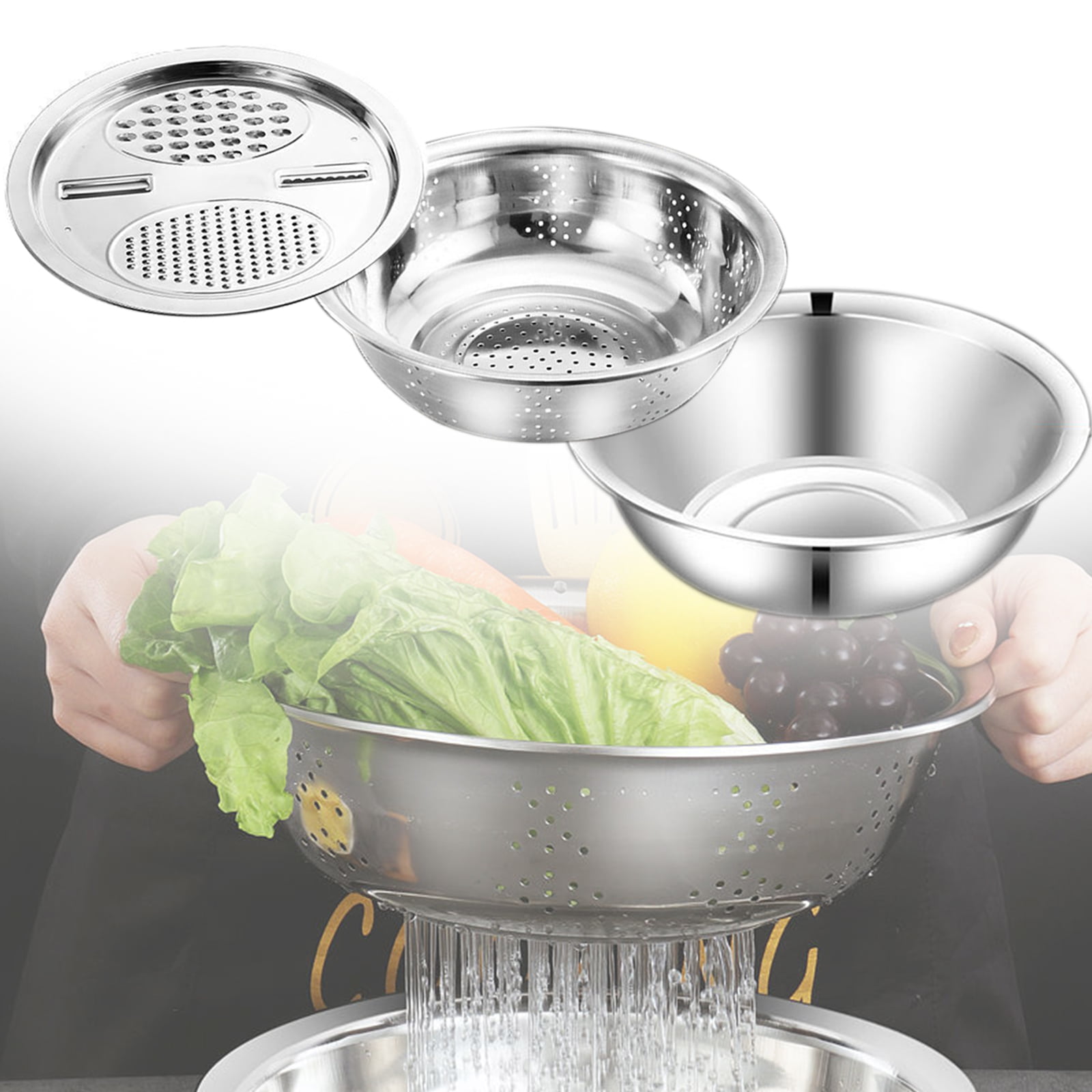 Kitchen Portable Multifunctional Stainless Steel Basin with Filter/Grater/Bowl 