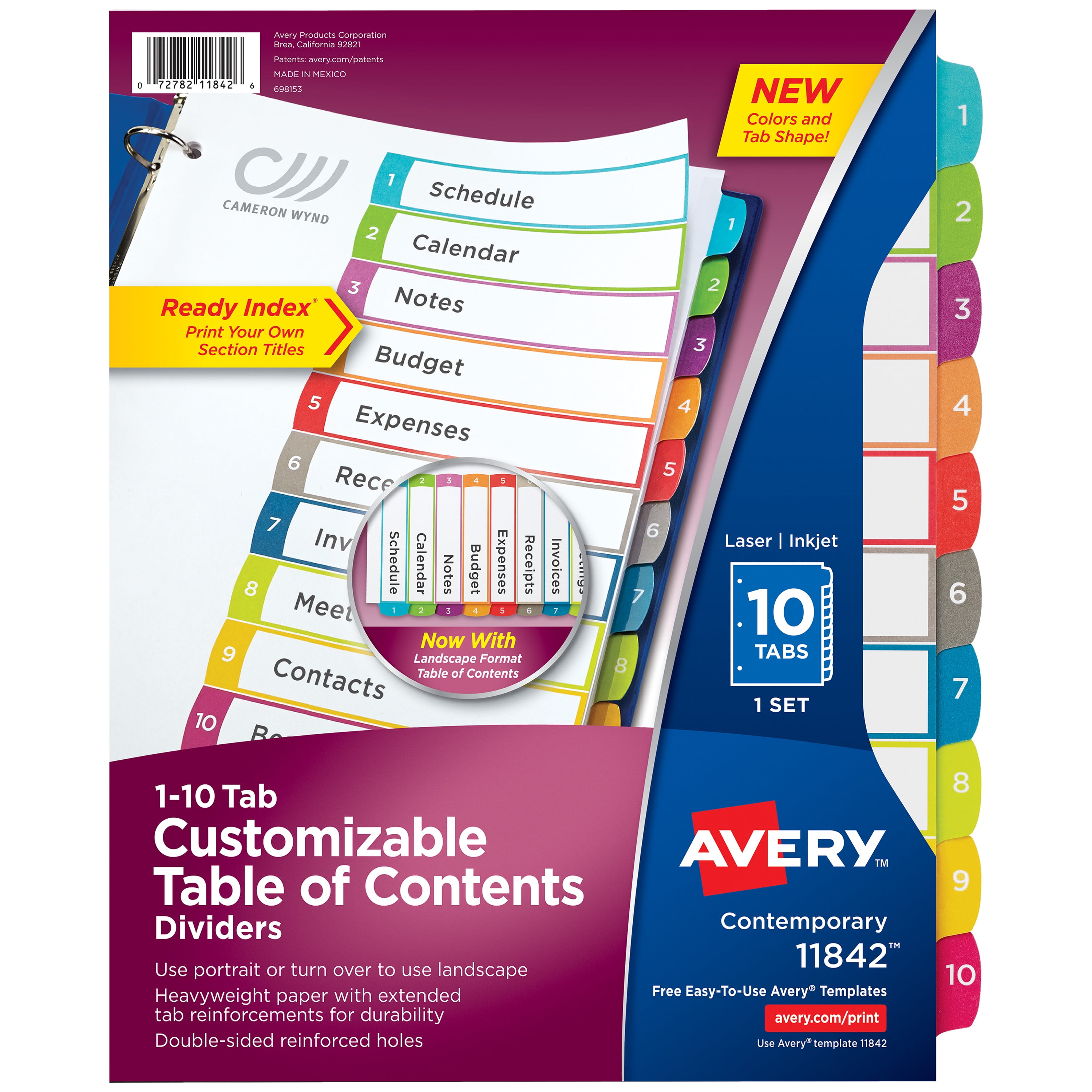 Avery Ready Index 10 Tab Binder Dividers, Customizable Table of