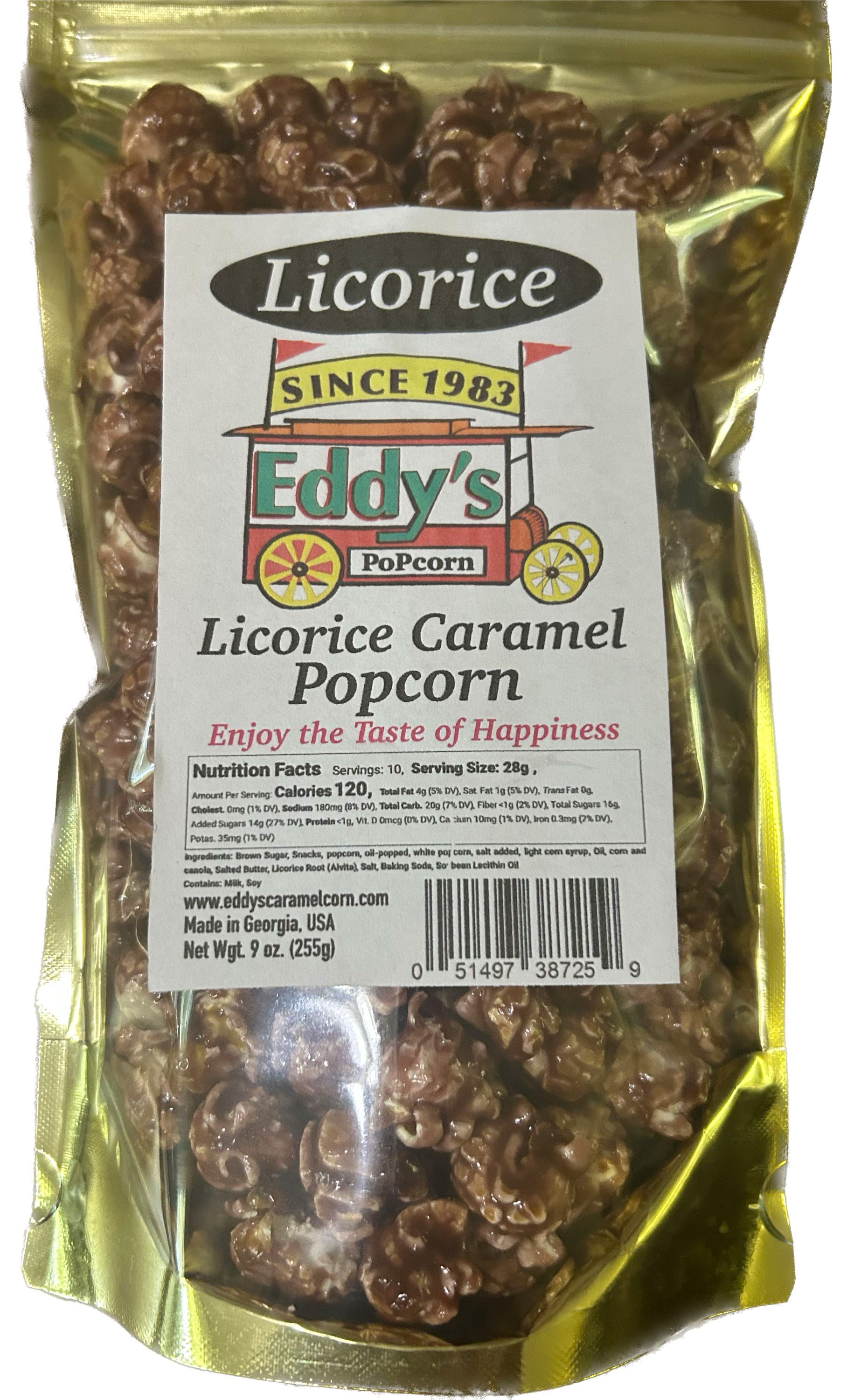 Eddy's LICORICE Caramel Popcorn, 9 Ounce Bag, 1 Ct.