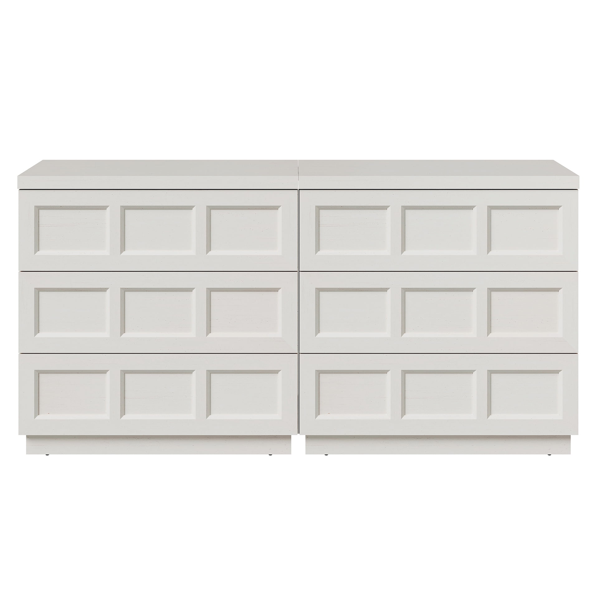 HOMOOI Modern Wood Dresser,Boho 63" Anti-Wobble Silent Storage Dresser with 6 Pop-Up Handle-Free Chest of Drawers，for Bedroom, Living Room,White