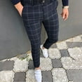 thumbnail image 2 of Edvintorg Mens Stretch Skinny Plaid Pants Slim Fit Men Fashion Comfortable Pants Casual Flat-Front Skinny Business Pencil Pants, 2 of 3