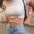 thumbnail image 6 of Samickarr Crop Tops For Women Summer Round Neck Short Sleeve Knit Ribbed Front Cross Back Waist Lace-up Casual Basic Slim Fit Solid Color Tank T Shirts, 6 of 9