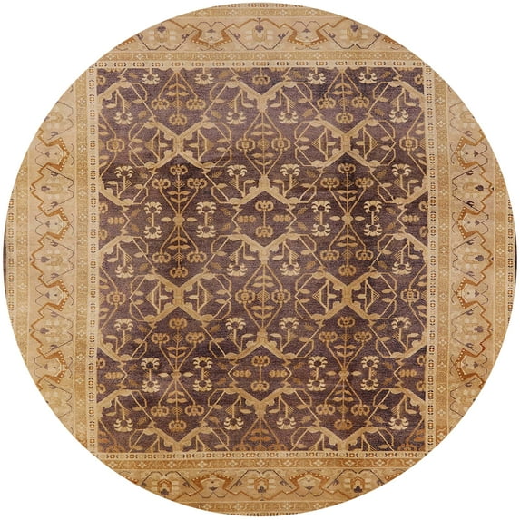Ahgly Company Indoor Round Mid-Century Modern Brown Sand Brown Oriental Area Rugs, 8' Round