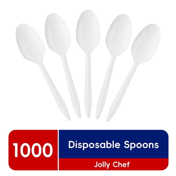 JOLLY CHEF 1000 Pack Plastic Teaspoons White, Disposable Spoons Bulk, Heat Resistant Disposable Spoons for Take out Restaurants, Family Gatherings, Outdoor Activities