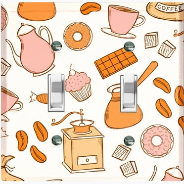 Metal Light Switch Wall Plate Outlet Cover (Coffee Espresso Mocha Bean Pot Sweet Dessert Treat White - Double Toggle)