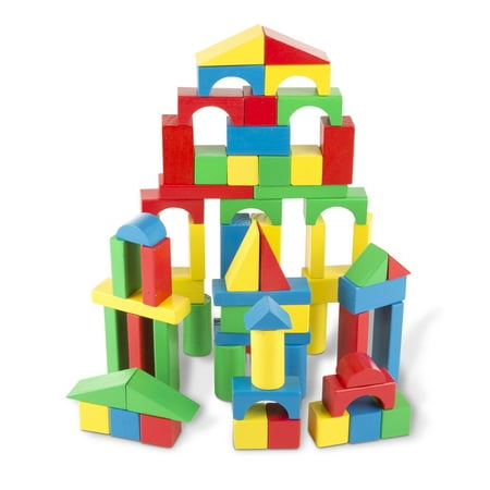 Melissa & Doug Wooden Building Blocks Set - 100 Blocks in 4 Colors and 9