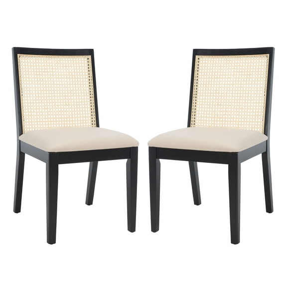 SAFAVIEH Levy Coastal Polyester Solid Dining Side Chair, Black/Beige/Natural (Set of 2)