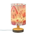 thumbnail image 2 of Pink Houses Flowers Table Lamp USB Bedside Desk Nightstand Lamp Printed Gifts Small Lamp Wood Base for Bedroom Living Room Kids Room College Dorm, 2 of 7
