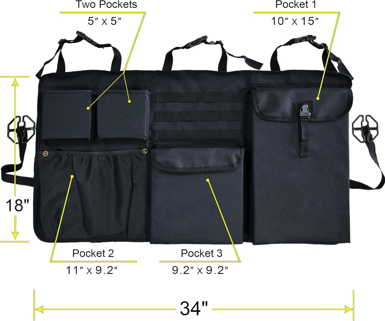Trunk Organizer with Multiple Storage Compartments, Mesh Pockets, Black