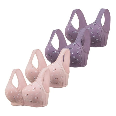 Black of Friday Deals!Clearance Staron 4PC Front Close Bras for Women Comfort No Underwire Bra Wireless Stretch Bra Comfortable Front Button Bras Wirefree Bra