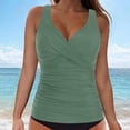thumbnail image 2 of DHFJKG Tankini Tops For Women Cross-Back Swimsuit V Neck Ruched Solid Color Swimwear Top Versatile Beachwear, 2 of 5