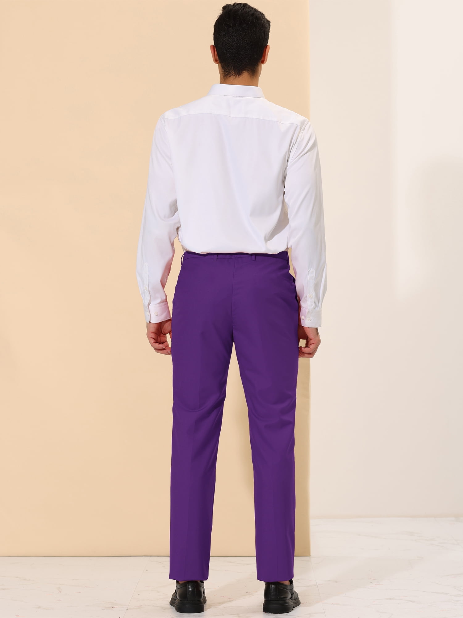 Unique Bargains Men's Dress Pants Slim Fit Flat Front Chino Business Wedding Suit Pants 28 Purple