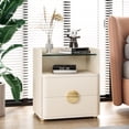 thumbnail image 2 of Finmind 2-Drawer Bedside Table with Glass Top and Gold Legs, Modern Nightstand, 2 of 7