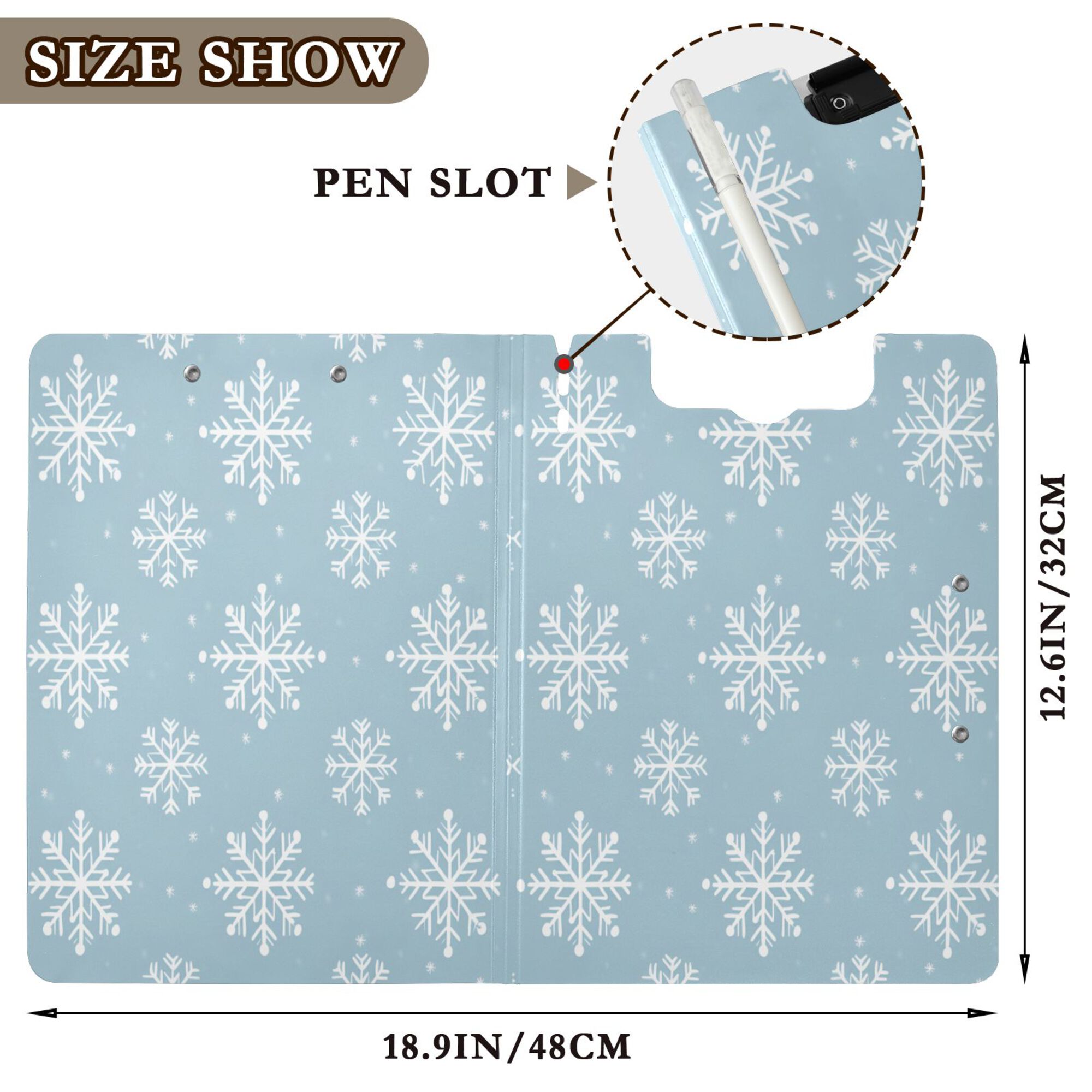FORMRS A4 Clipboard Folder with Pen Holder Horizontal Foldable School Office Binder, Gray Snowflake