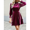 thumbnail image 2 of KelaJuan Women Velvet Mini Formal Dress Solid Color Long Sleeve Evening Gown for Cocktail Wedding Party Dress, 2 of 6