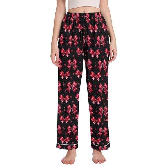 joogoo Women Red Bows Pajamas Pants Lounge Bottoms Pjs with Pockets M