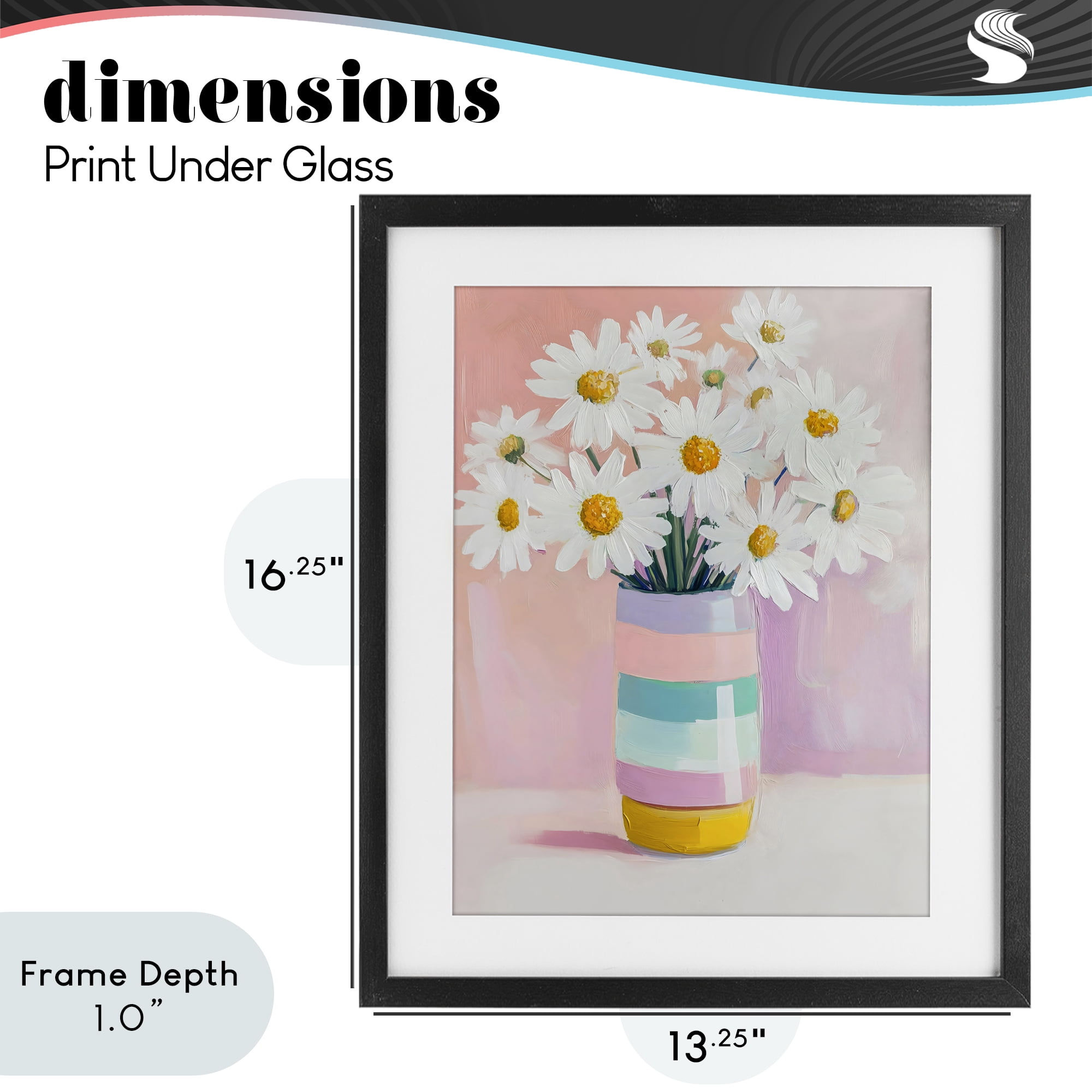 Stupell Industries Daisies in Striped Vase Black Framed Print Under Glass, design by The Prints Vibe
