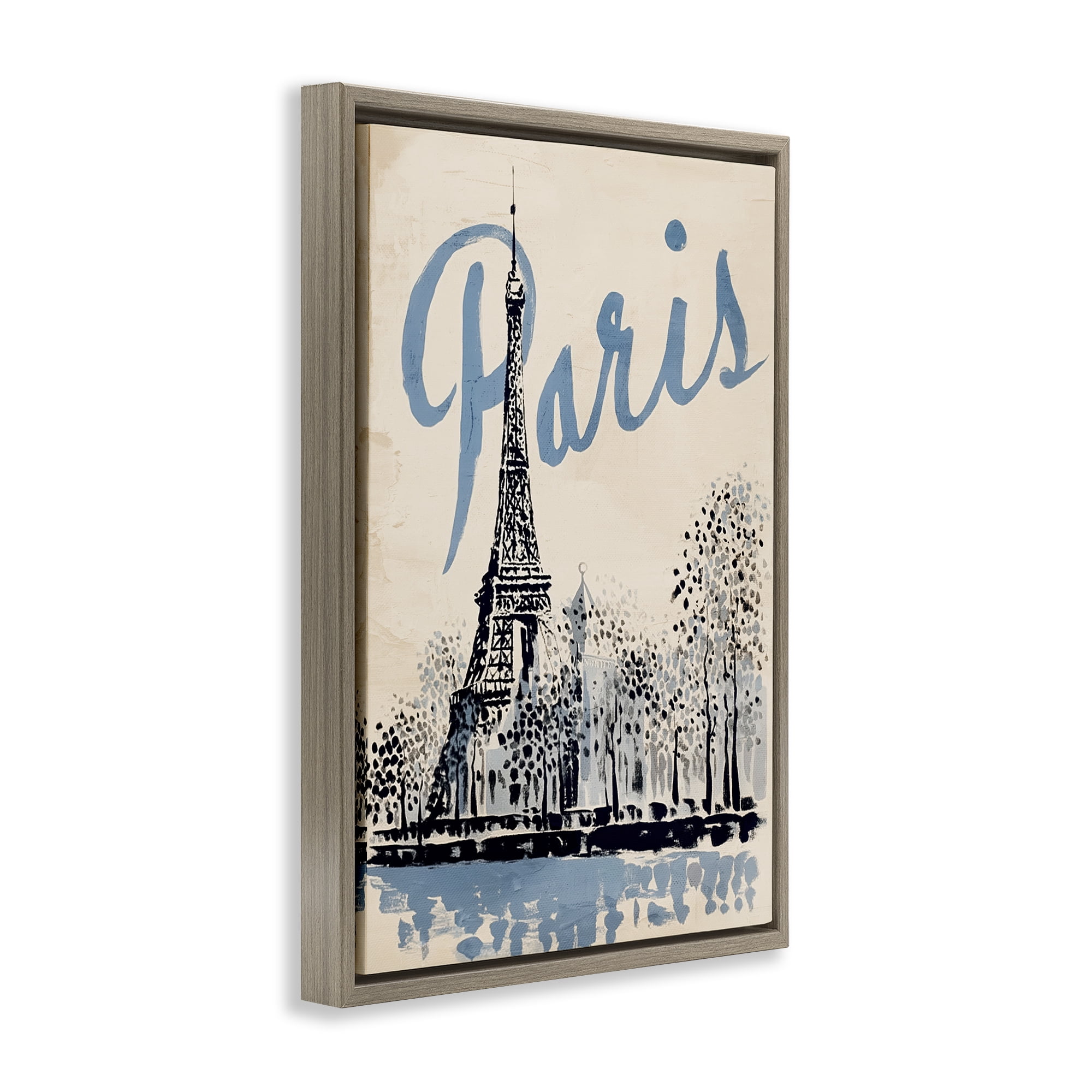 Stupell Industries Blue & Beige Paris Travel Brown Framed Floater Canvas Wall Art, design by Annabelle Hall