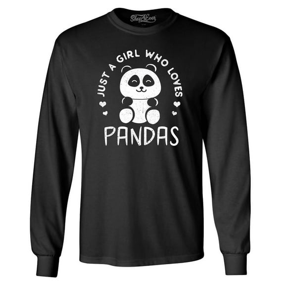 Shop4Ever Men's Just A Girl Who Loves Pandas Panda Bear Long Sleeve Shirt Large Black