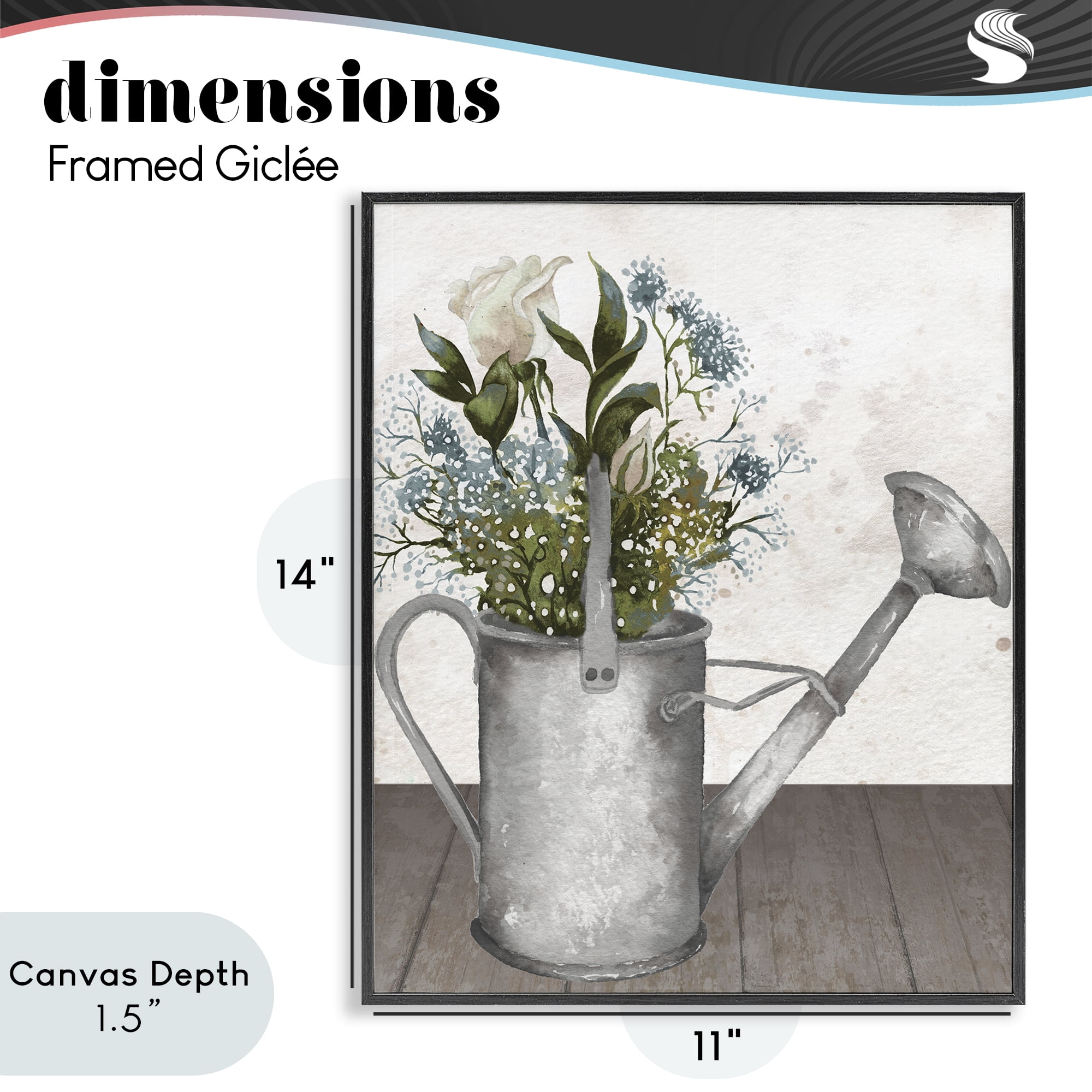 Stupell Industries Floral Pitcher Watering Can Black Framed Giclee Art, design by Elizabeth Medley
