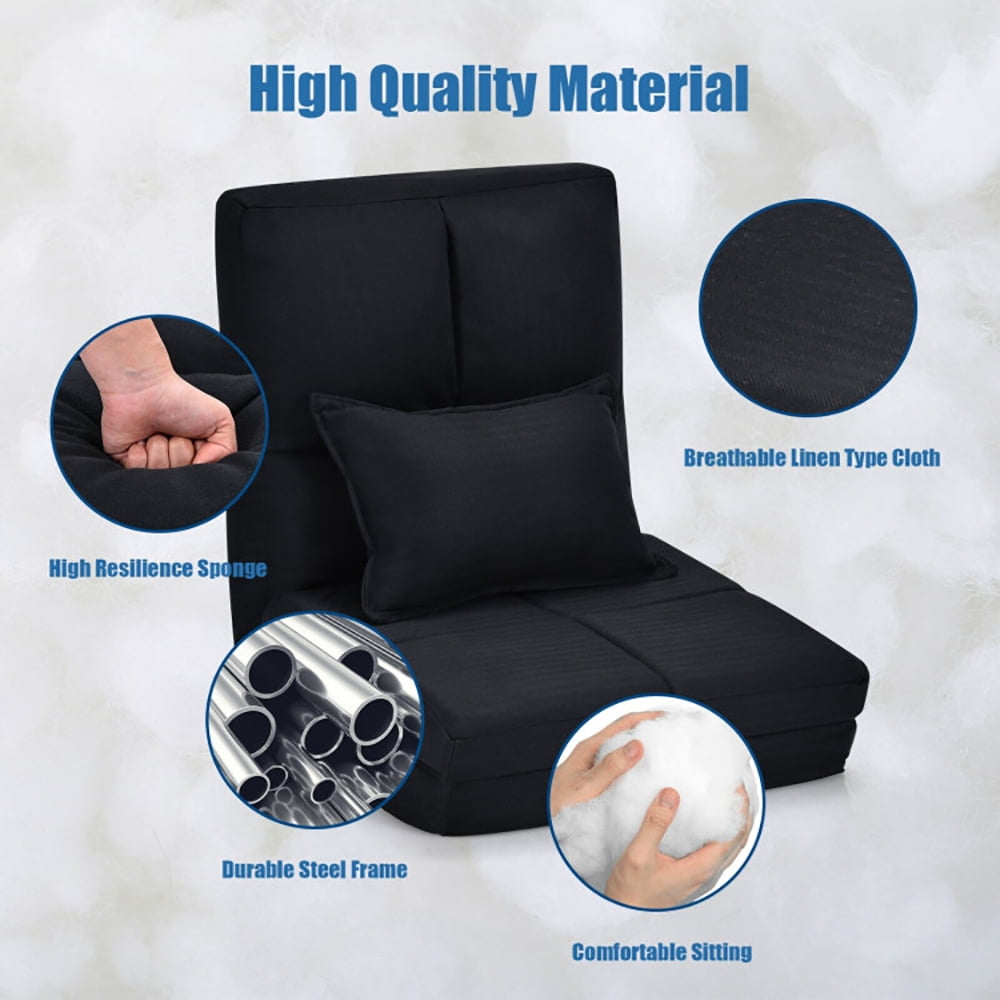 Finihen Folding Sleeper Couch, Fold Down Flip Convertible Sleeper Couch with Pillow, Foldable Mattress for Living Room, Dorm, Home, Office, Apartment, Black Finihen Folding Sleeper Couch, Fold Down Flip Convertible Sleeper Couch with Pillow, Foldable Mattress for Living Room, Dorm, Home, Office, Apartment, Black