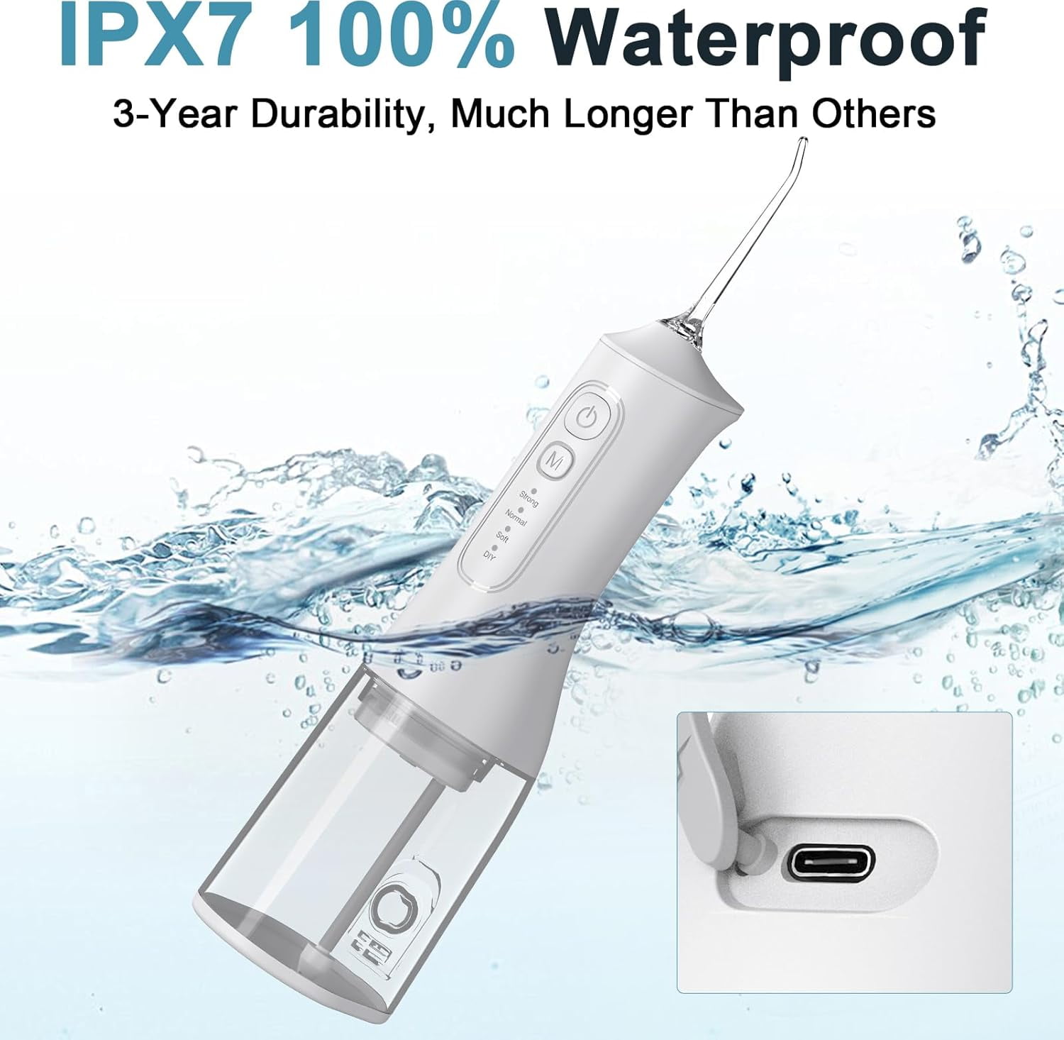 Water Flosser for Teeth Cordless: 260ML Portable Oral Irrigator with DIY Strength for Daily Oral and Braces Care, 4 Modes & 5 Jet Tips, 40-Day Battery, IPX7 Waterproof Dental Flosser for Home Travel