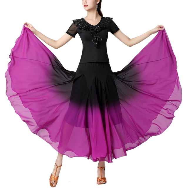 PMUYBHF Robe de Danse Performance Demi-Jupe Dégradé Robe de Danse Moderne Jupe Longue de Danse 3567 TG
