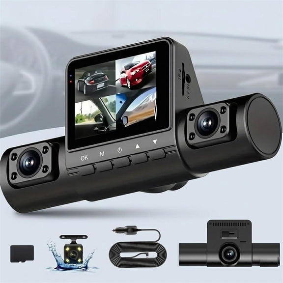 4 Channel Dash Cam 1080P Full HD, 4 Lens Car DVR With Front Side Interior & Rear Cameras, G-Sensor, Loop Recording, Night Vision, Parking Monitor, 12V-24V Universal