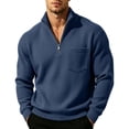 thumbnail image 2 of Nmnitkp Mens Sweatshirt Solid Corduroy Stand Collar Half Zip Long Sleeve Plus Size Pullover Loose Fit Chest Pocket Casual Layering Top for Fall Winter Office Daily Travel Weekend Wear Navy,5XL, 2 of 9