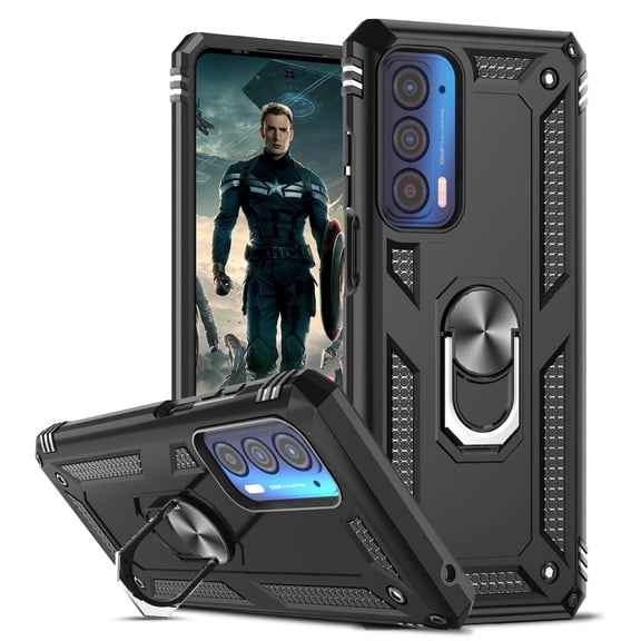 LeYi Motorola Edge 2021 Phone Cases [Military-Grade] Metal Protective Case with Ring Kickstand Black