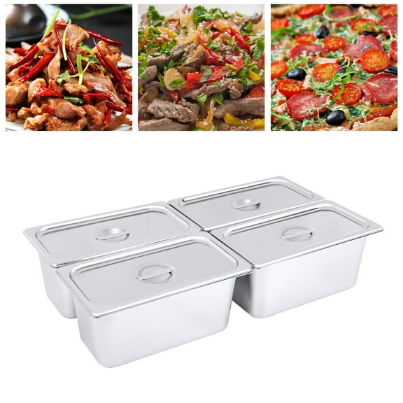 4Pcs 1/3 Size 6" Deep Stainless Steel Steam Prep Table Buffet Food Pan with Lids