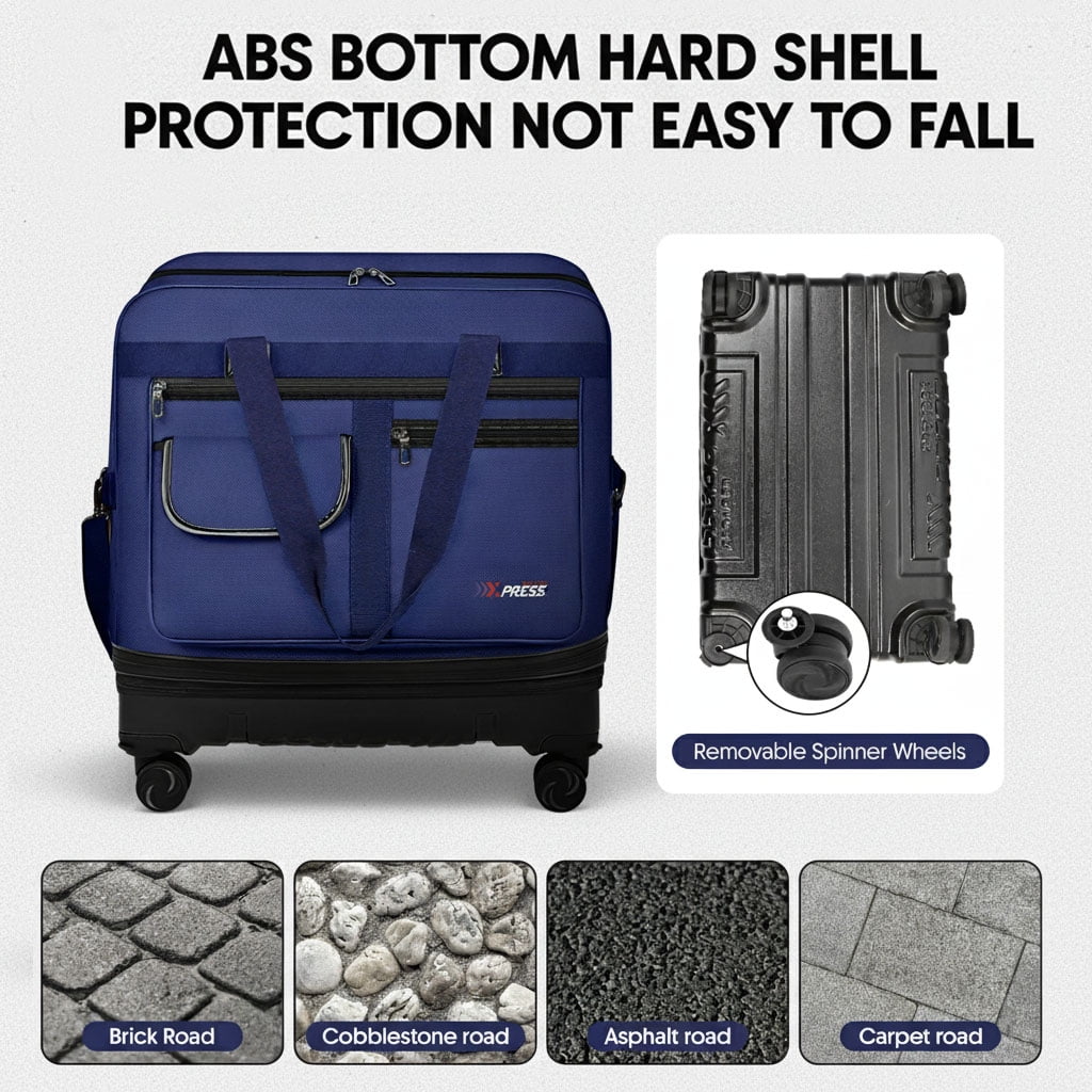 36" Expandable Foldable Suitcase Bag Large Collapsible Rolling Luggage Bag for Storage, Moving & Abroad Travel, Navy, JM