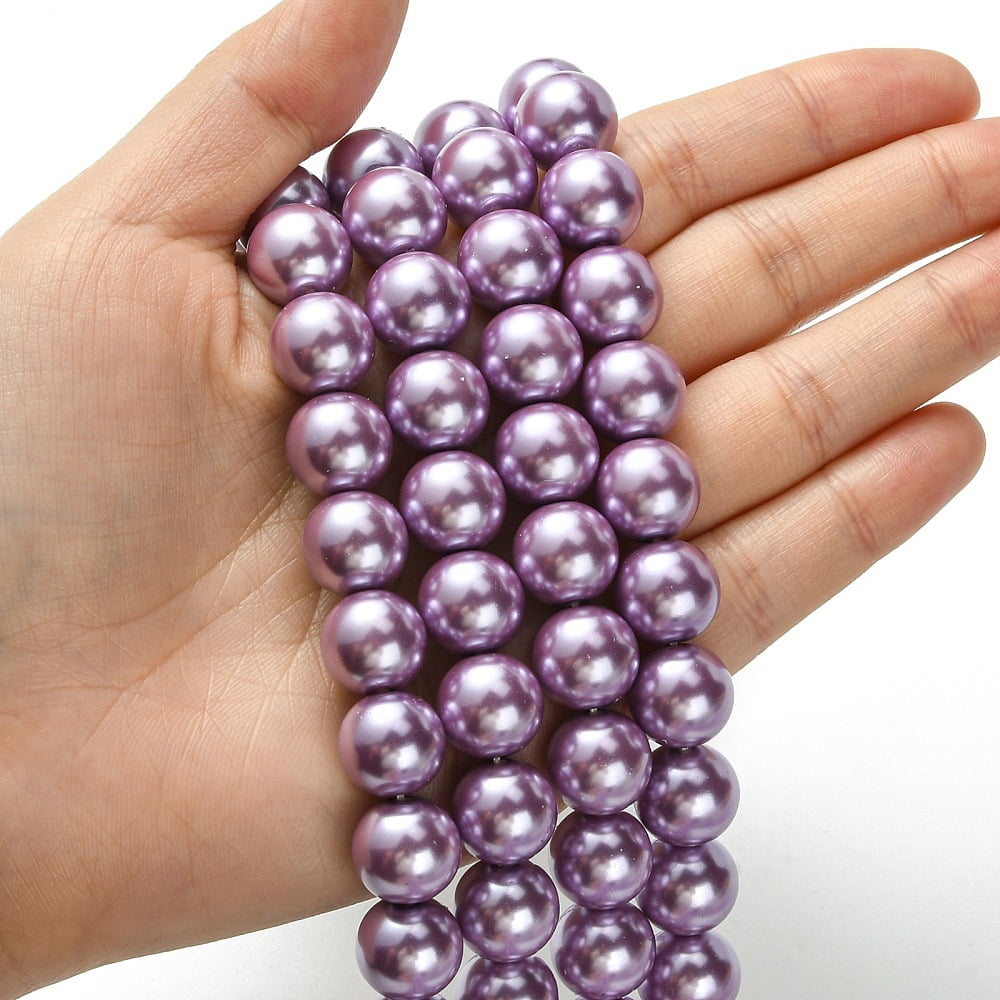 Eco-Friendly Glass Pearl Beads Strands Grade A Round Dyed Cotton Cord Threaded Violet 12mm Hole: 1.2~1.5mm about 34pcs/strand 15.7 inch
