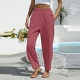 thumbnail image 2 of BUIgtTklOP Pants For Women Clearance Women's Solid Color Elastic Waist Straight Barrel Cotton Pockets Pants, 2 of 6