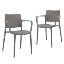Pemberly Row Arm Resin Patio Dining Chair in Taupe - (Set of 2)