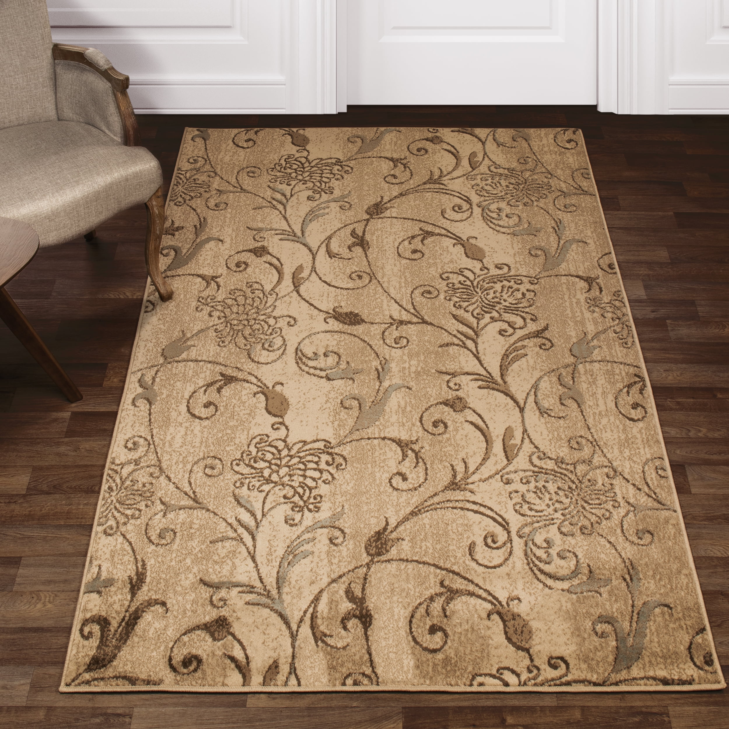 Impressions Tallis Floral and Vines Beige Area Rug