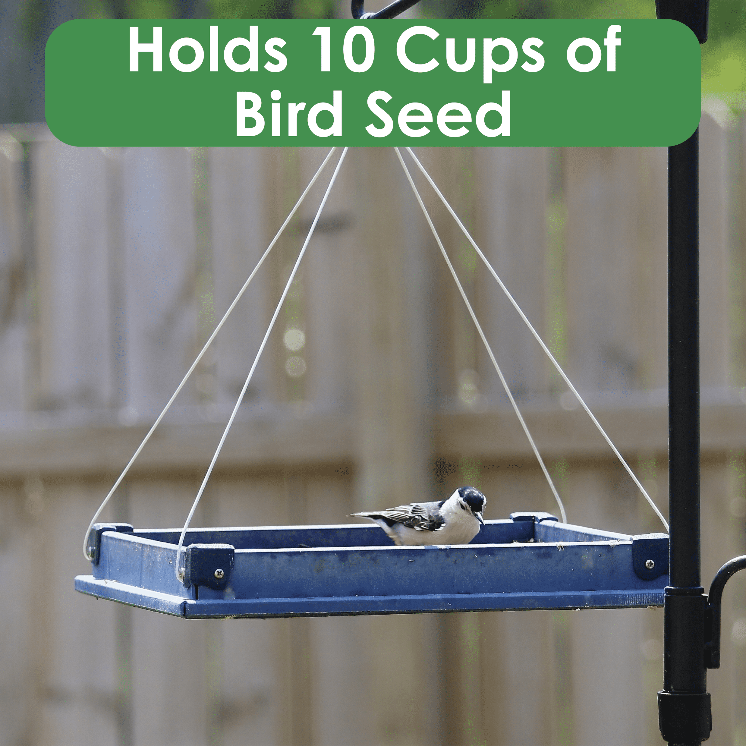 Backyard Essentials Platform Bird Feeder Large Hanging Metal Mesh Feeder, 10 Cup Capacity Blue