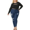 thumbnail image 2 of Agnes Orinda Plus Size Blouses for Women 2023 Long Sleeve Cutout Round Neck Top, 2 of 4