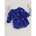 thumbnail image 3 of Faithtur Bébé Fille Tricot Combinaison Fleur Broderie Col Rond Manches Longues Romper pour l'Automne Hiver, 3 of 8