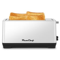 4-Slice Toaster, 6 Browning Settings, 1500W, Extra Wide Long Slot Toaster, Bagel/Defrost/Reheat Functions, Chrome-Plated Knob, Intelligent Baking, Removable Crumb Tray, Stainless Steel Housing