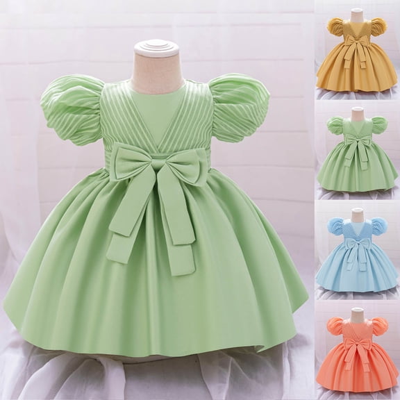 CAIXIA Girls Summer Dresses Size 8Elegant Satin Bow Dress For Baby Girls Christening Birthday Party Gown,Sky Blue,18-24 Months