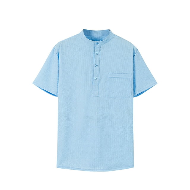 Camisetas de Manga Larga para Hombre Algodón Europa Y América Pina Plaid Stand Collar Deshebilla Camisa Blusa